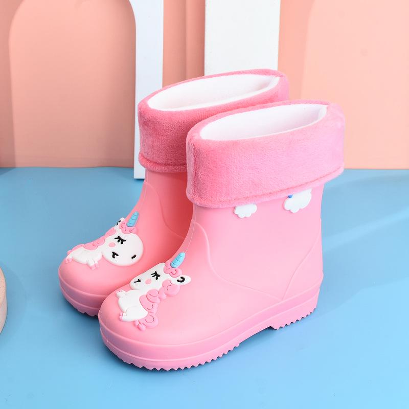 Cizme de ploaie pentru copii cu desene animate - Căptușite cu fleece, Antiderapante, Șnur pentru băieți și fete, Pantofi de grădiniță pentru toate anotimpurile