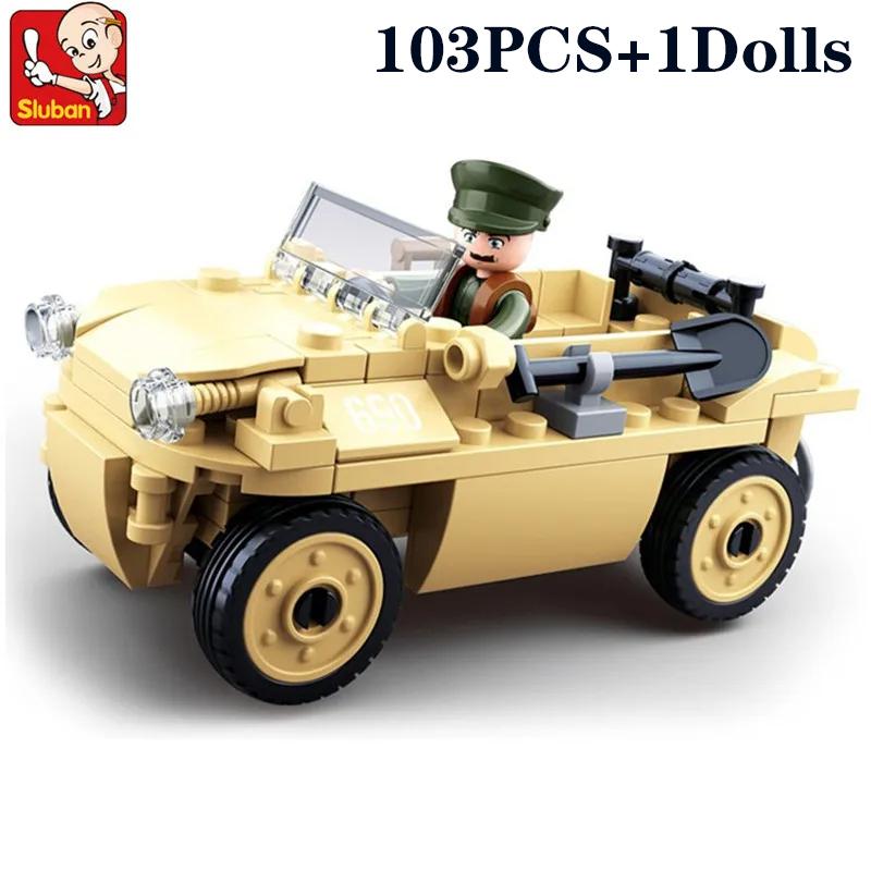 

Non-Toxic 103Pcs Military Ww2 Amphibious Car Model Bricks Army Soilder Figures Building Blocks Sets Educational Diy Toys For Kids Gifts No Box