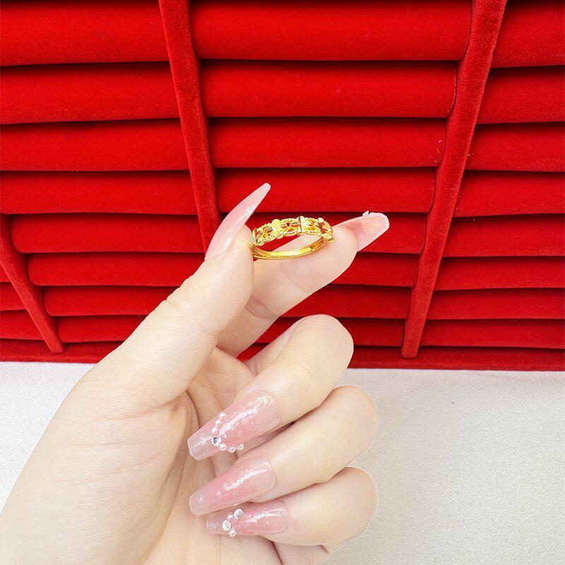 Exquisite Sand Gold Open Ring for Women: High-End Niche Design, Light Luxury Style, Long-Lasting Color, Imitation Gold.