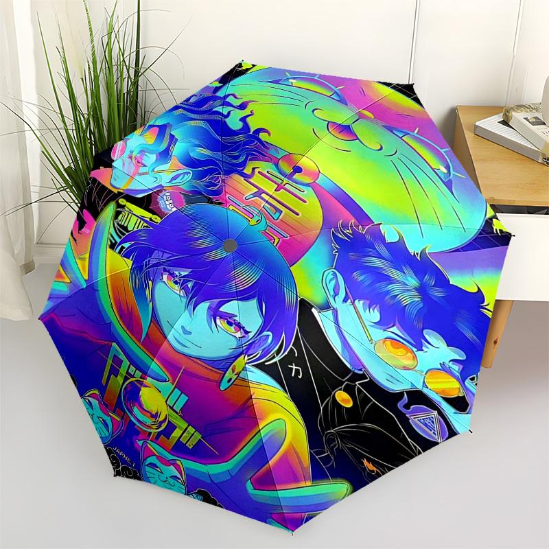 

1pc Psychedelic Cat & Anime Character Outdoor Umbrella - Automatic Opening/Closing, Portable 3-Fold Design, 8-Rib Iron Frame - Perfect Gift for F