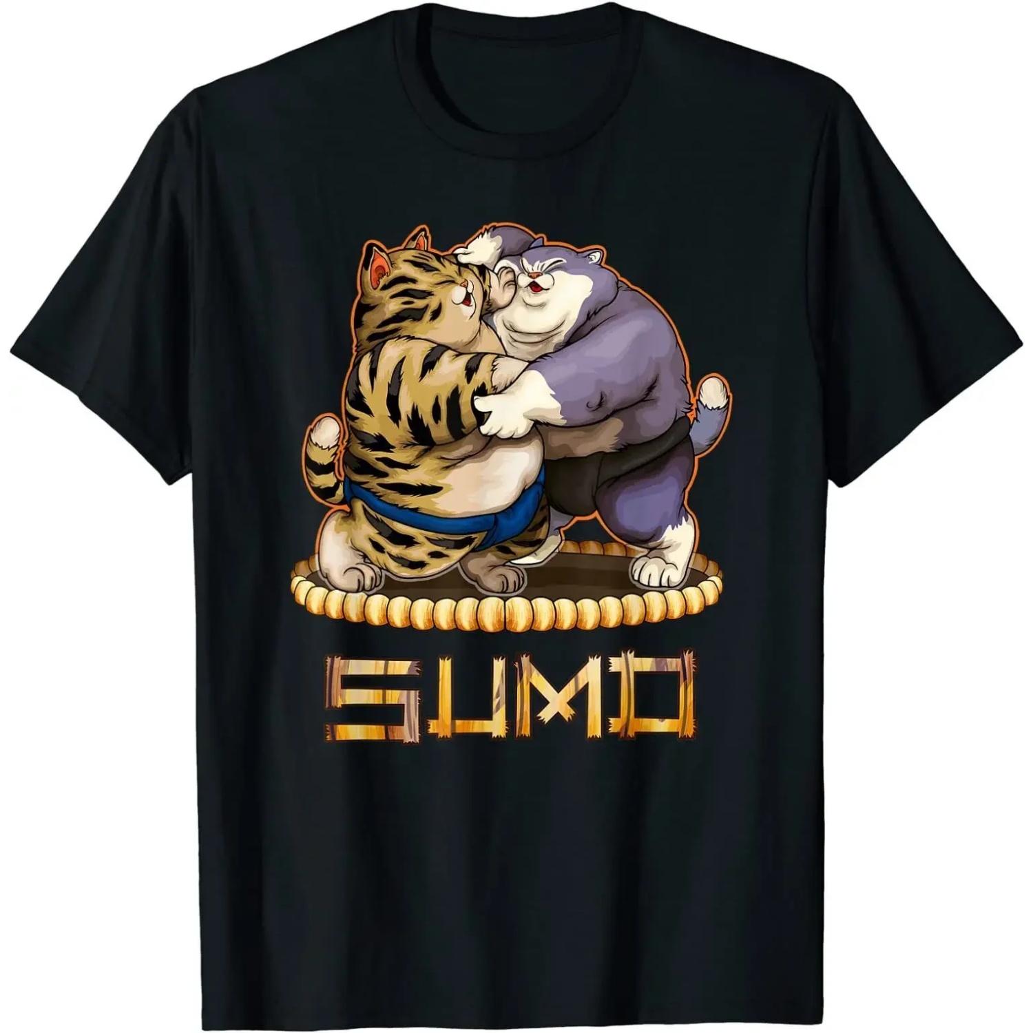 Funny Japanese Cat Sumo Wrestling T Shirt S чёрный