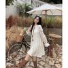 Kumikumi Gentle Wind Set French style Hollow out Long sleeve dress Women Autumn Stacked Coffee Color Vest