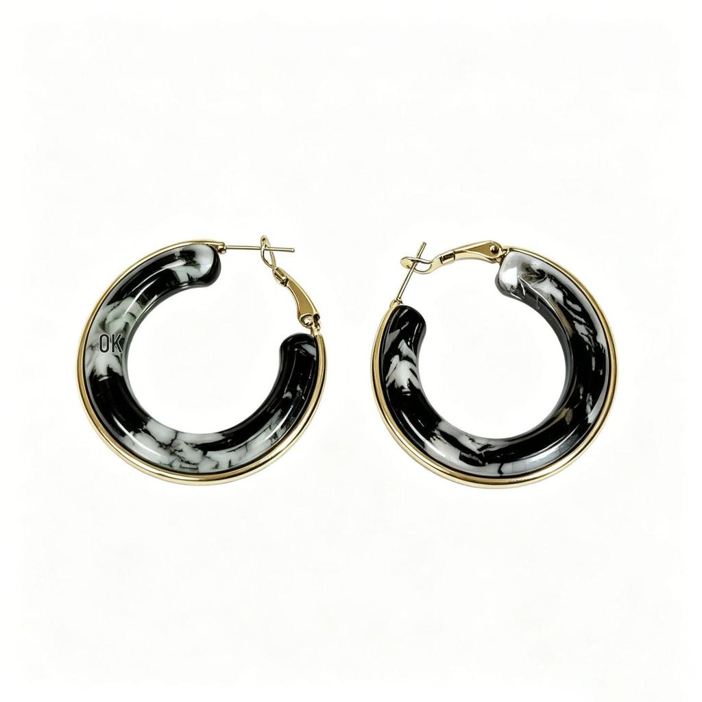 Low Saturation Minimalist Retro Round Hoop Earrings - Stainless Steel & Multi-color Resin