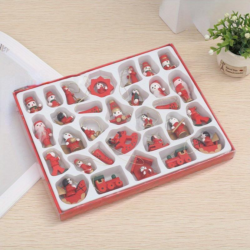 Set de 30 de Piese Ornamente de Crăciun Păpuși Cutie Cadou Toppere Rustice din Lemn pentru Pomul de Crăciun, Nu Necesită Electricitate sau Baterii