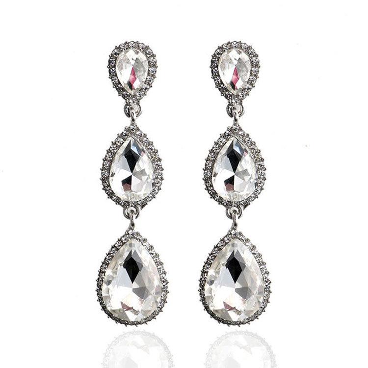 Korean Style Festive Red Teardrop Tassel Earrings with Rhinestones