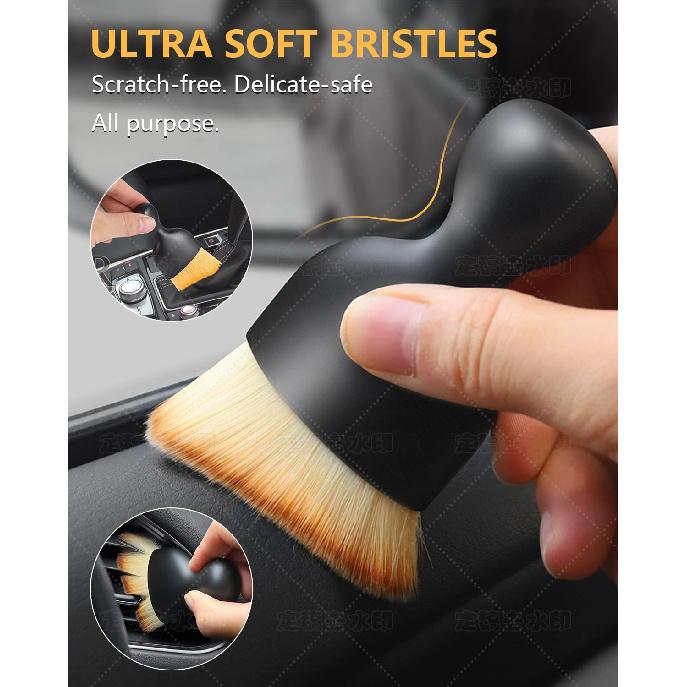 3PCS Interior Detailing Kit, Soft Dual Head Scratch-Free Brush Set | Trilobal Bristle & Curved Design, Dashboard Vent Crevice Tool, Auto & Household