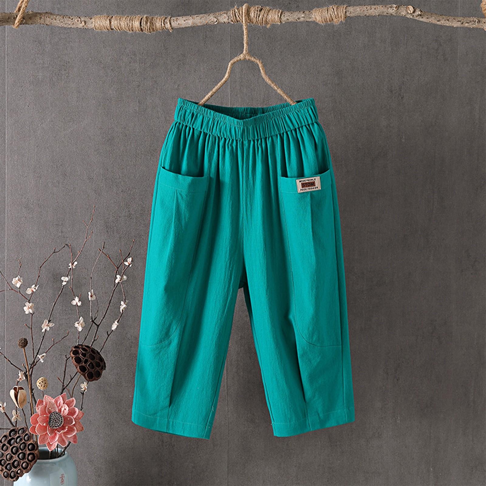 Женские модные цветные свободные большого размера эластичная талия узкие штаны-гарем универсальные повседневные укороченные брюки XXL зелёный