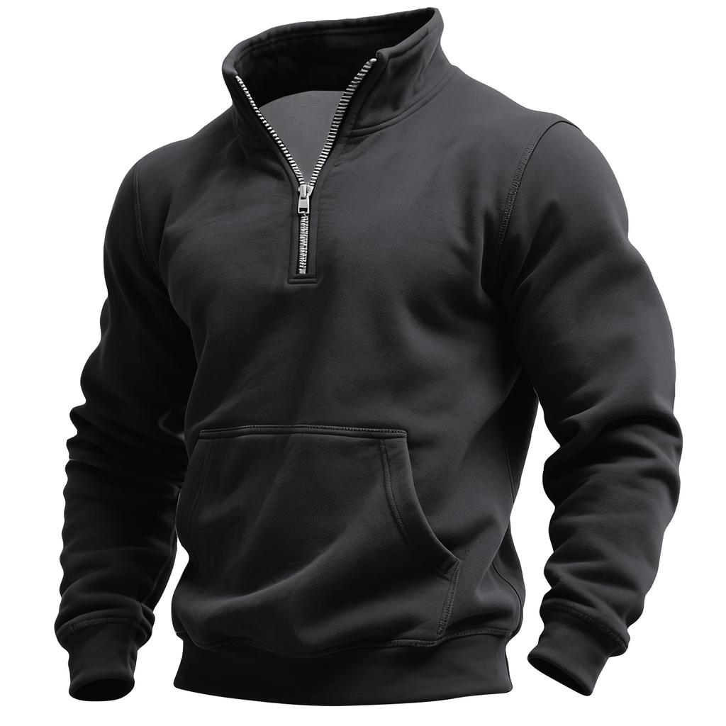 Men's Solid Color Half Zip Pocket Stand Collar Sweatshirt Men's Sports Large Size Casual Stand Collar Sweatshirt