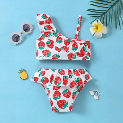 Flickor Baddräkter Bikini Set Barn Baddräkt För Flickor Volang Tvådelad Flickors Söt Jordgubbsmönster Badkläder