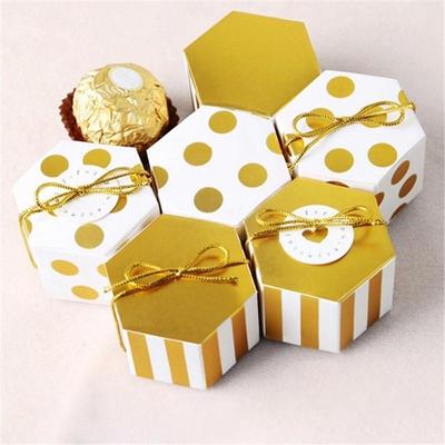 10 STÜCK Mini Goldene Farbe Sechseck Hochzeit Pralinenschachtel Pralinenschachtel Backpaket Hochzeit Party Dekor