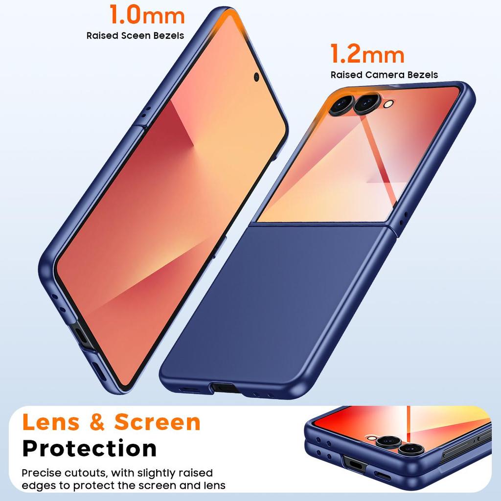 Protective Case with Built-in Tempered Glass Screen Protector Slim Design Sandblasted Finish for Samsung Galaxy Z Flip 7-Blue