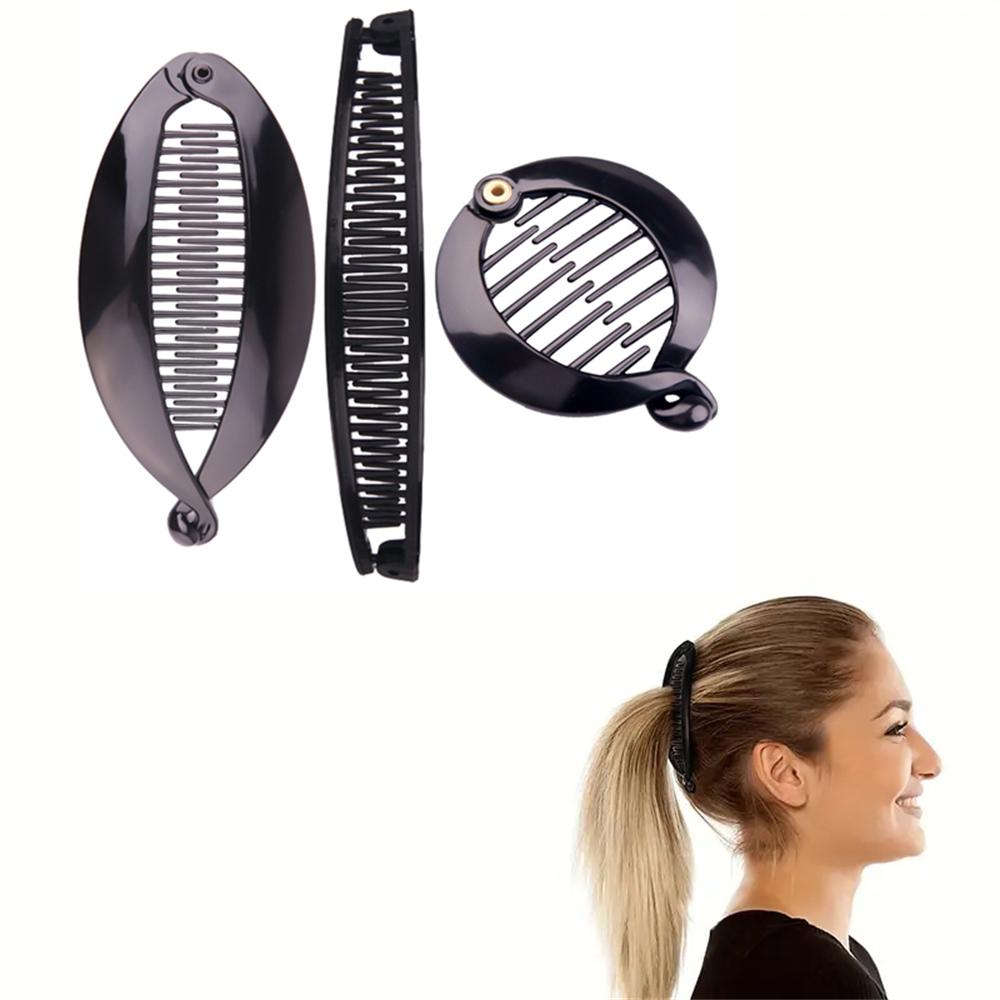 3 Stück/Set Fischform Haarspangen Clips Pferdeschwanzhalter für Frauen Mädchen Bananenclips Krebse Schwarz Haarstyling-Zubehör