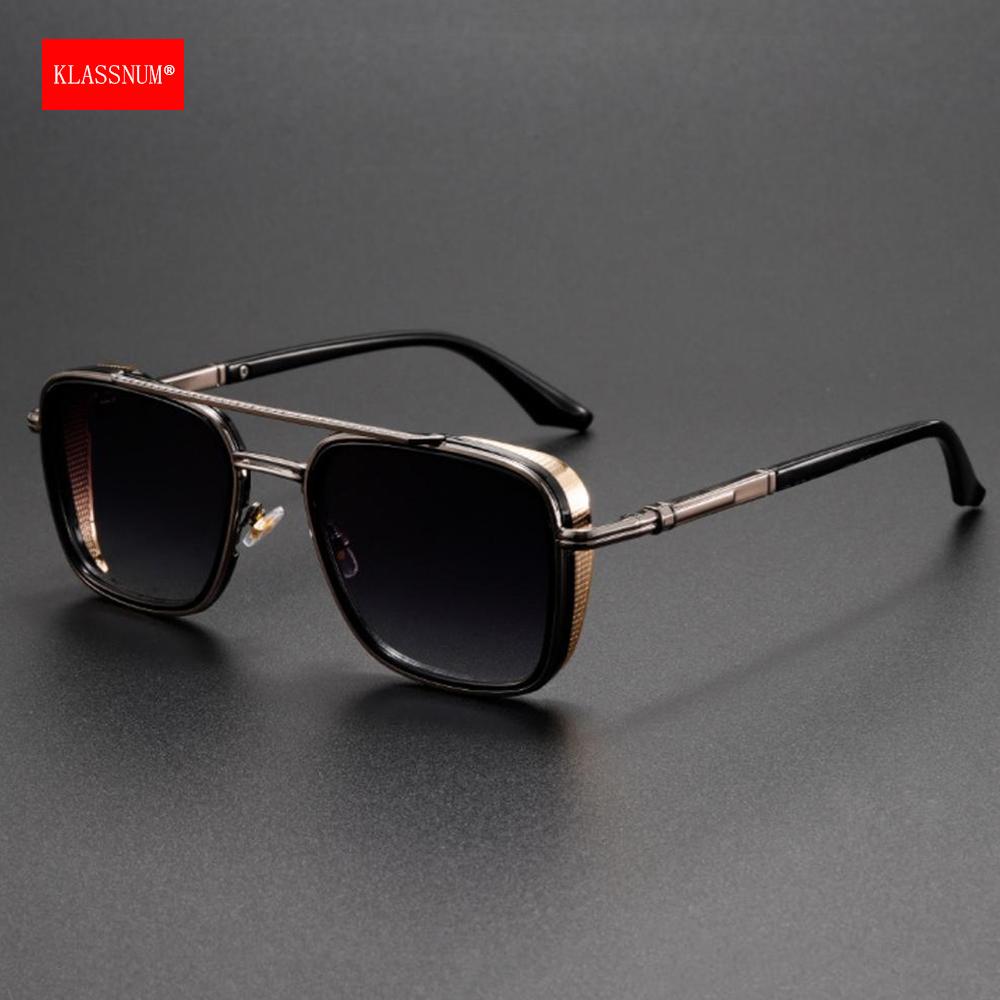 KLASSNUM Vintage Square Sunglasses for Man Fashion Brand Luxury Design Metal Frame Sun Glasses Men Sun Shade UV400 Sunglass