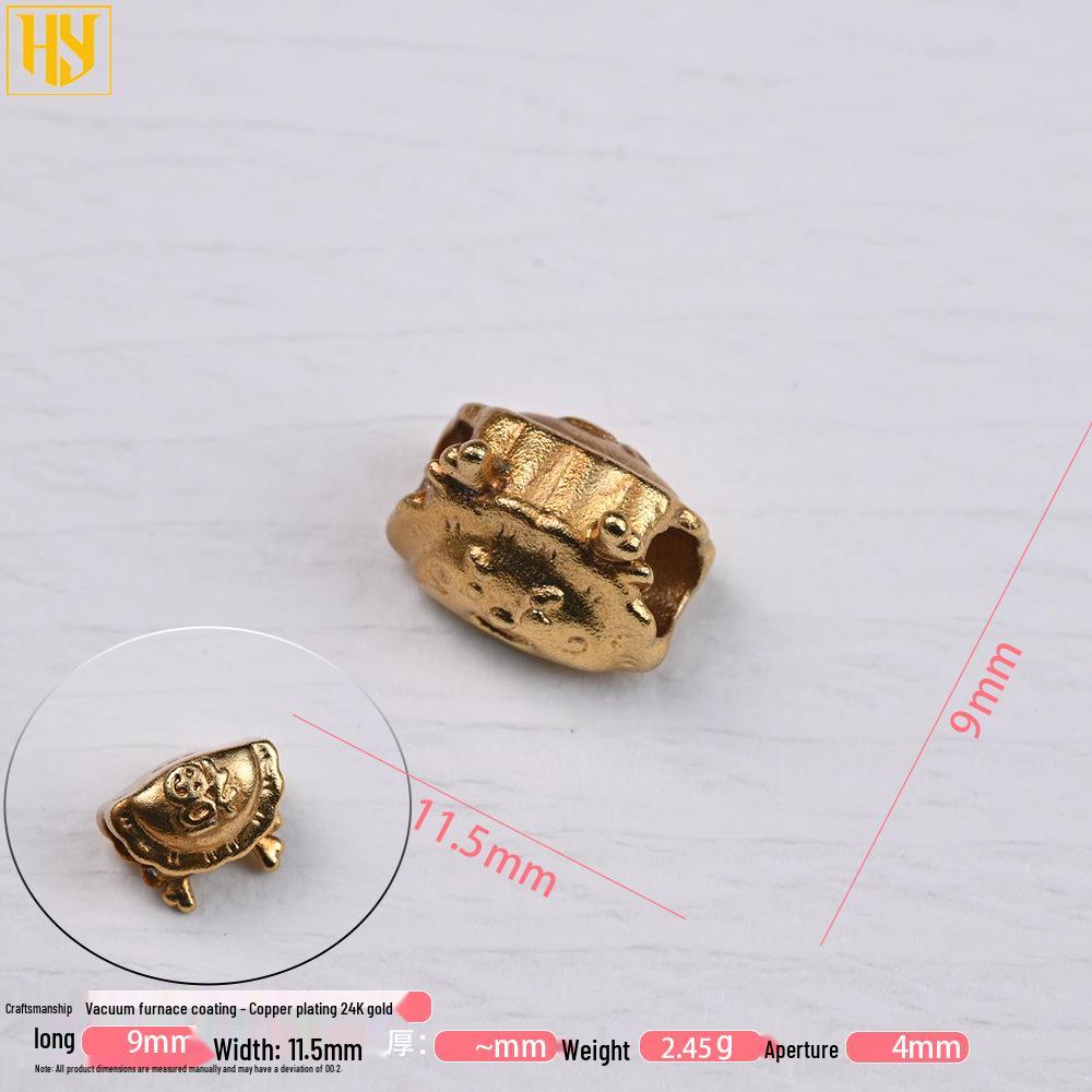 Copper-Plated Sand Gold Wealth Crab Dumpling Spacer with Lucky Rabbit Bead for DIY Jewelry Making
