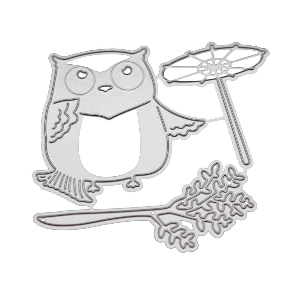 Owl Holding an Umbrella Frame Metal Silvery Stencil Embossing Cutting Dies For Diy Scrapbooking Paper Album Cards Making