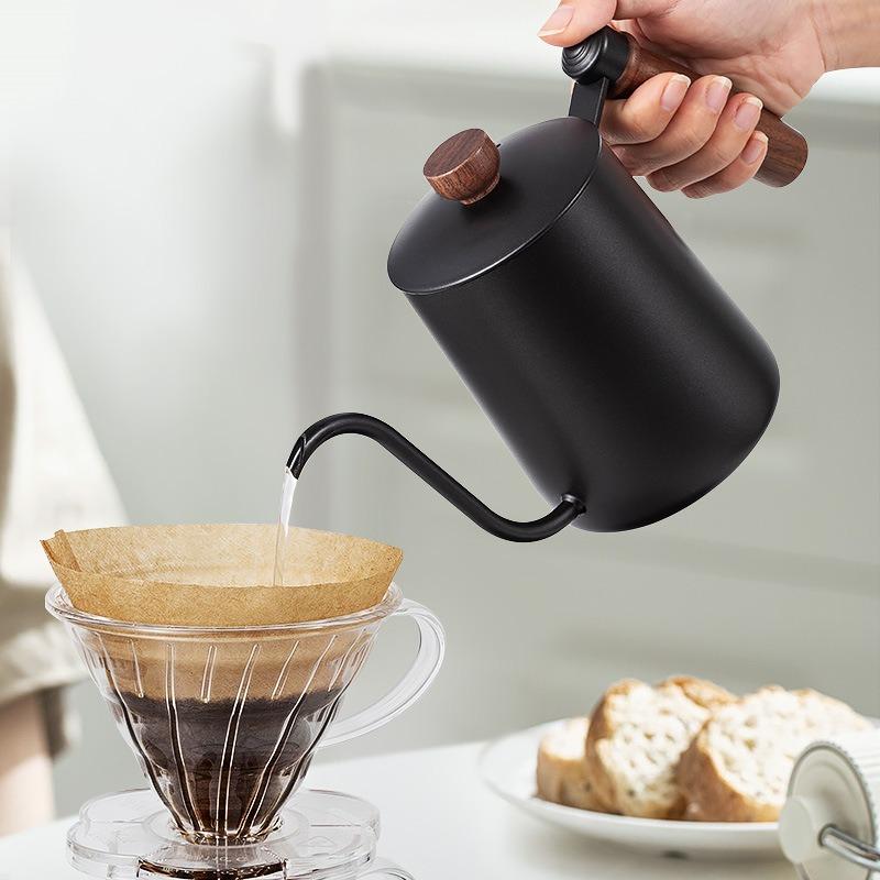 304 Stainless Steel Wooden Handle Espresso Coffee Pot for Home and Commercial Use, Long Spout and Fine Nozzle Drip Coffee Maker for Brewing