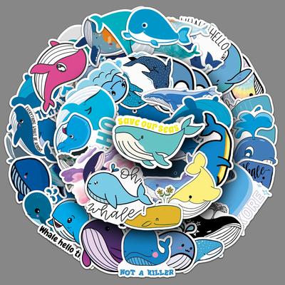 51 Whale Doodle Personality Cartoon Marine Life Children's Gourmet Card DIY Skateboard Row Decoration Stickers