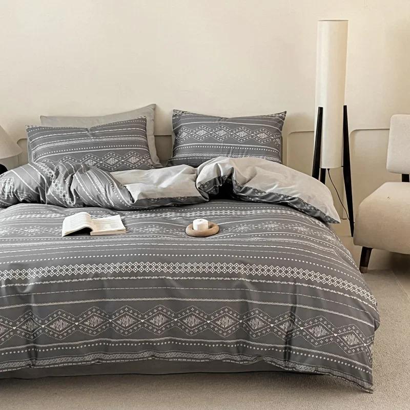 High Quality Grid Printed Flat Sheet Bedding Sets Light Luxury Cotton Soft Quilt Cover Single Double Bed Comfort Set for Adults
