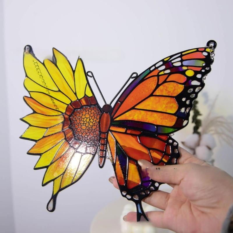 Butterfly Suncatchers Colorful Glass Panel Suncatchers Decors Birthday Gift Women Stained Glass Window Hanging Decors