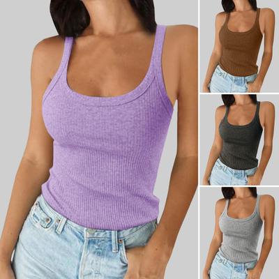 Women's Sleeveless Tank Top Spaghetti Strap Scoop Neck Ribbed Knit Camisole Slim Fit Basic Cami Shirt for Daily Wear Beach Office