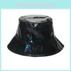 Chapéu de Pescador Laser Metal Pu Hip-hop Street Tendência Unissex Topo Arredondado Aba Curta