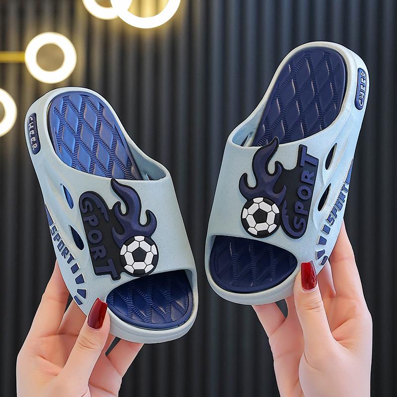

New Summer Cartoon Football Children Slippers Outdoors Sandals For Aged 4-8 Boys Non-slip Seabeach Flip Flops Home Kids Shoes 26-27