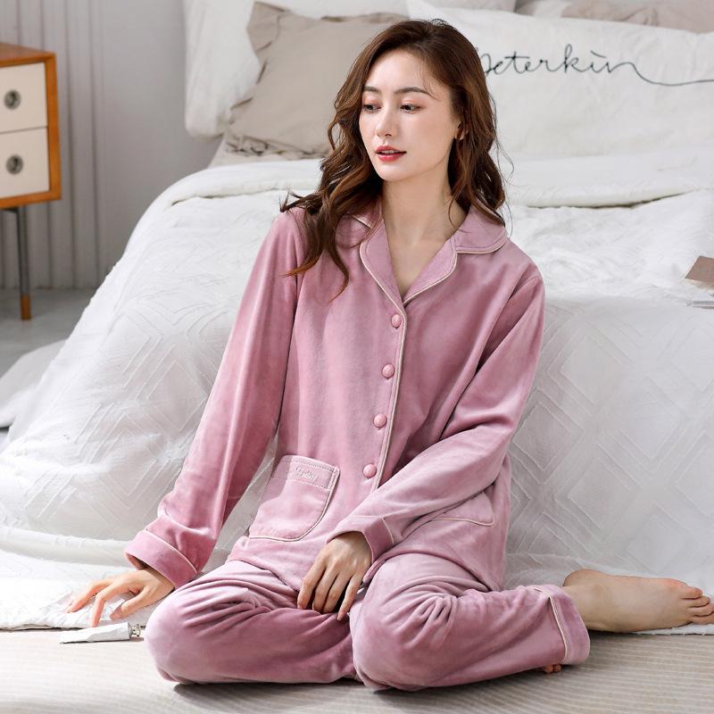 Island Fleece Pajamas Women'S Winter Thickened Fleece Winter Flannel Coral Fleece Loungewear Thin Fleece Autumn And Winter Suit