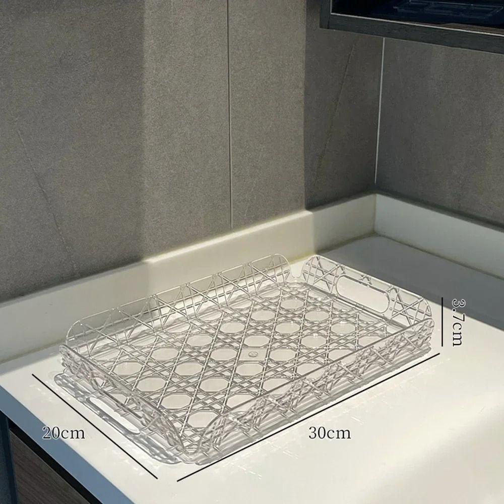 Household Rectangular Storage Tray Light Luxury Transparent Water Cup Storage Tea Tray Countertop Home Decoration Organizer Tray