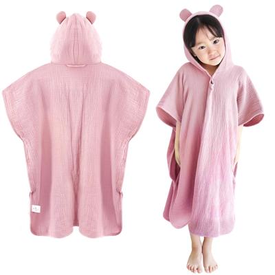 Kids Soft and Highly You Be Cold After Taking a Bath Poncho with Cute Bear Hooded Bath Baby Bath Towel Bathrobe, Fluffy, 4-layer Gauze,
