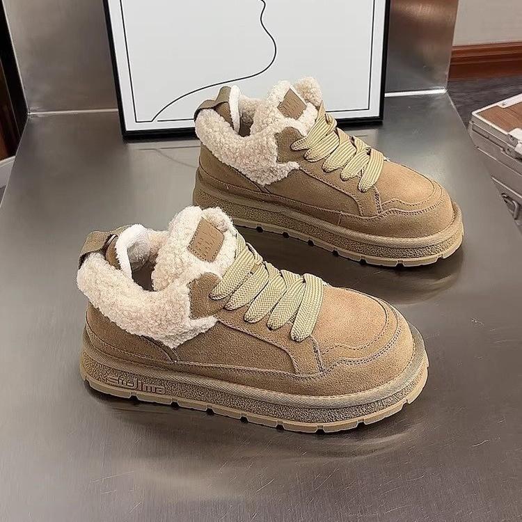 Sulima Snow Boots New Thick-soled Leather Wool Winter Piled Thickened Non-slip Fluffy Short Boots Cotton Boots