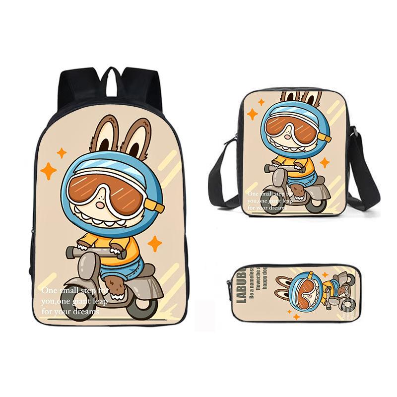 School Bag New Printing Three-piece Set Cartoon Rabbit Student Backpack Satchel Pencil Case Boys and Girls