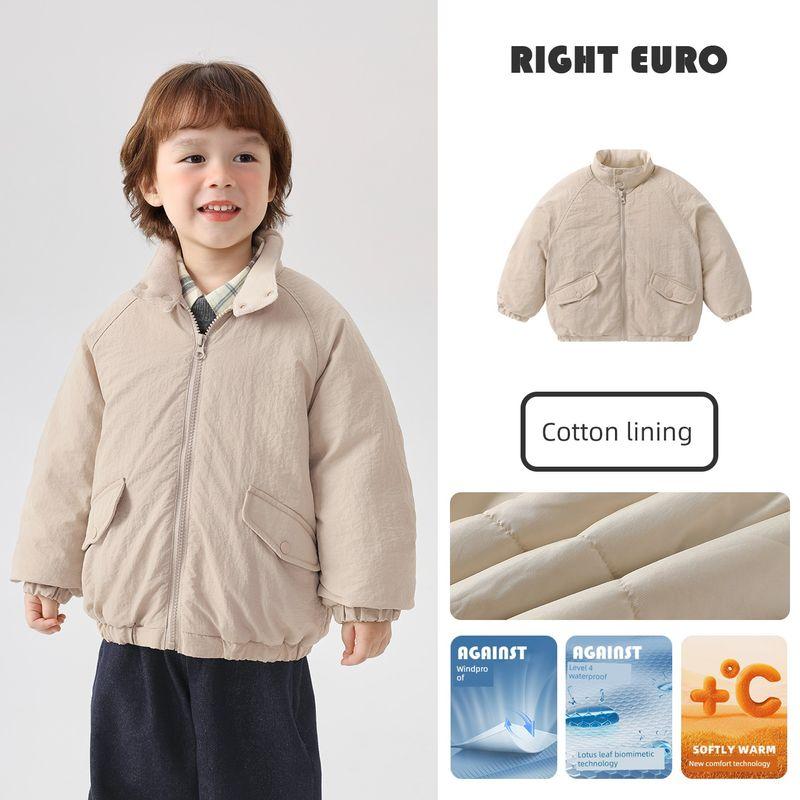 Right European Style Boys Simple Casual Jacket Cotton Coat with Lapel Thickened Coat Children s Clothing Baby Winter New Style Beige 110