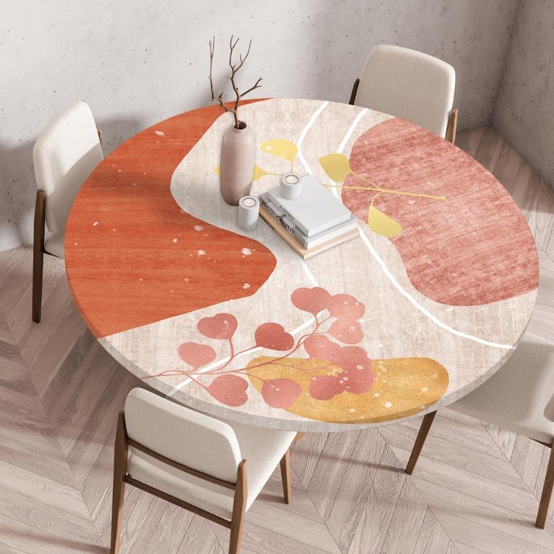 Waterproof Oil-Proof Reusable Tablecloths Round Tablecloth Wood Texture Tablecloths Elastic Fitted Home Round Table Cover