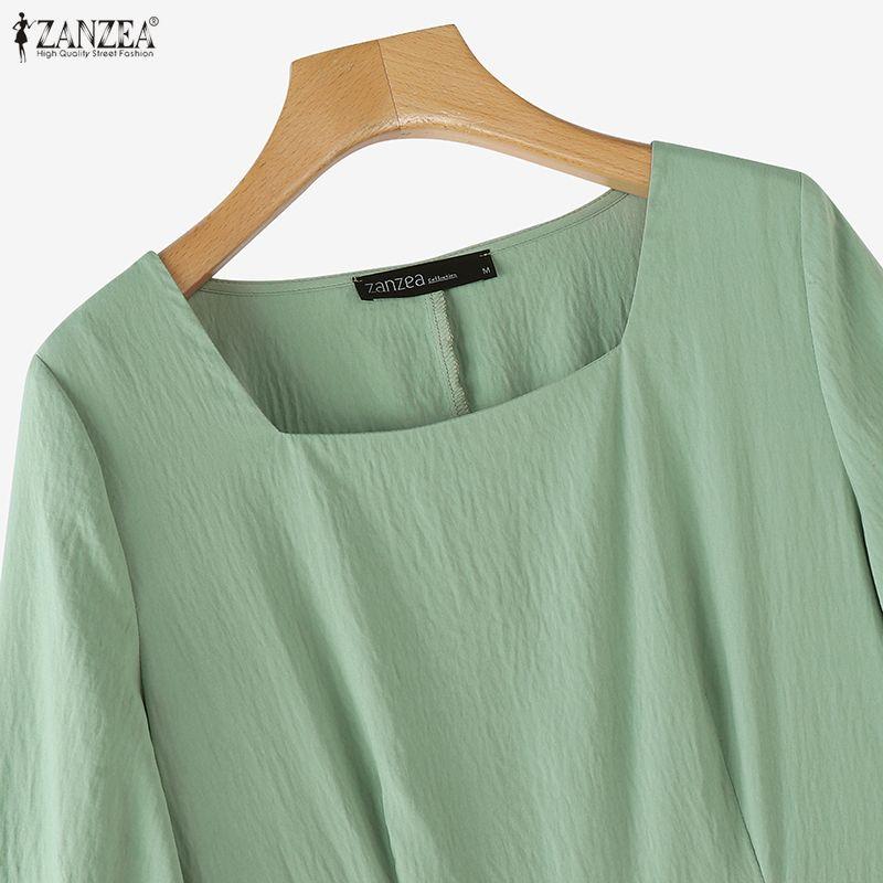 ZANZEA Women Casual Square Collar Summer 3/4 Sleeve Dress