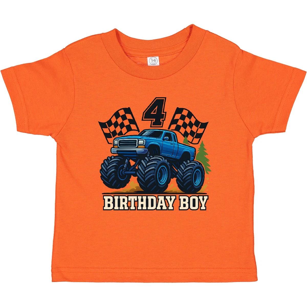 Inktastic Monster Truck Birthday Boy 4 Toddler T-Shirt Blue Child Preschooler 140