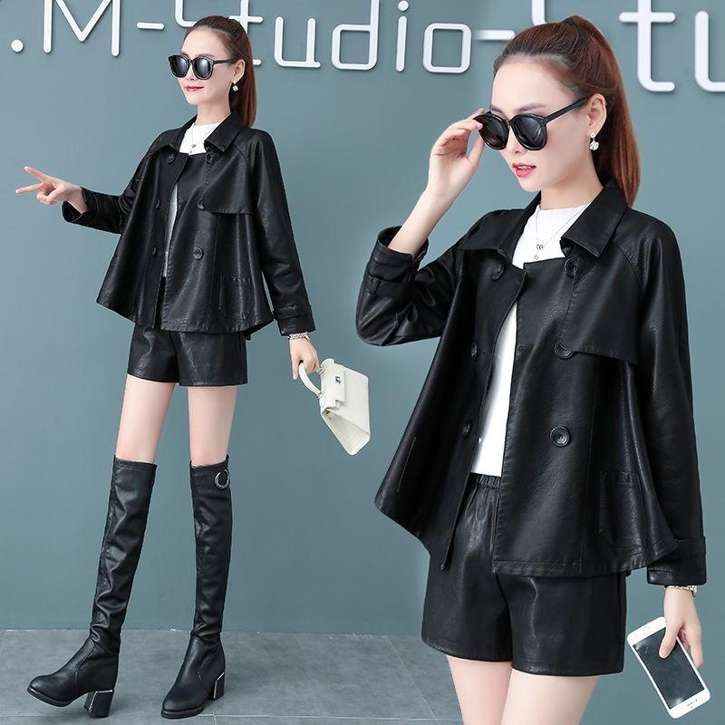 New Autumn Korean Style Loose Short Coat Women's Leather Jacket Skirt Popular Motorcycle Top Small Leather Jacket