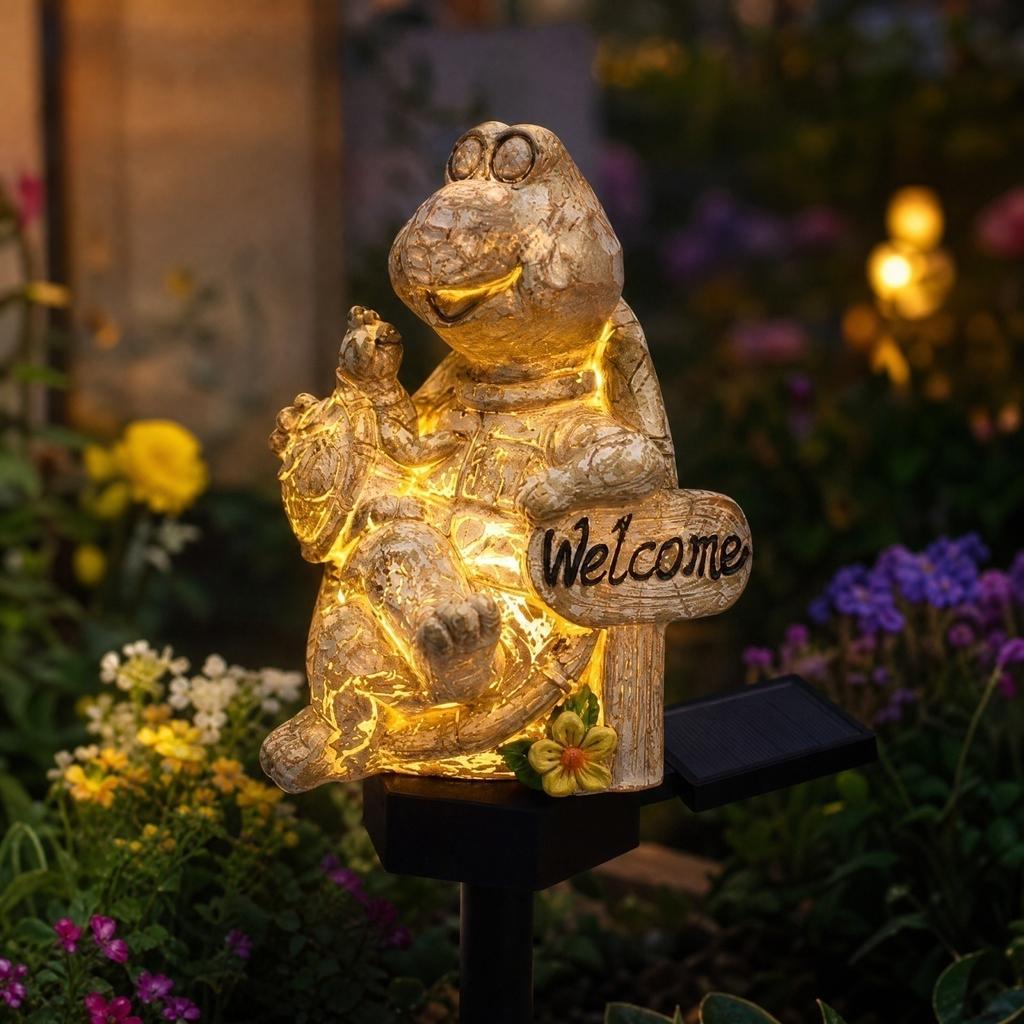 Garden Stake Light - Wood Carving Resin Turtle for and Yard Decoration