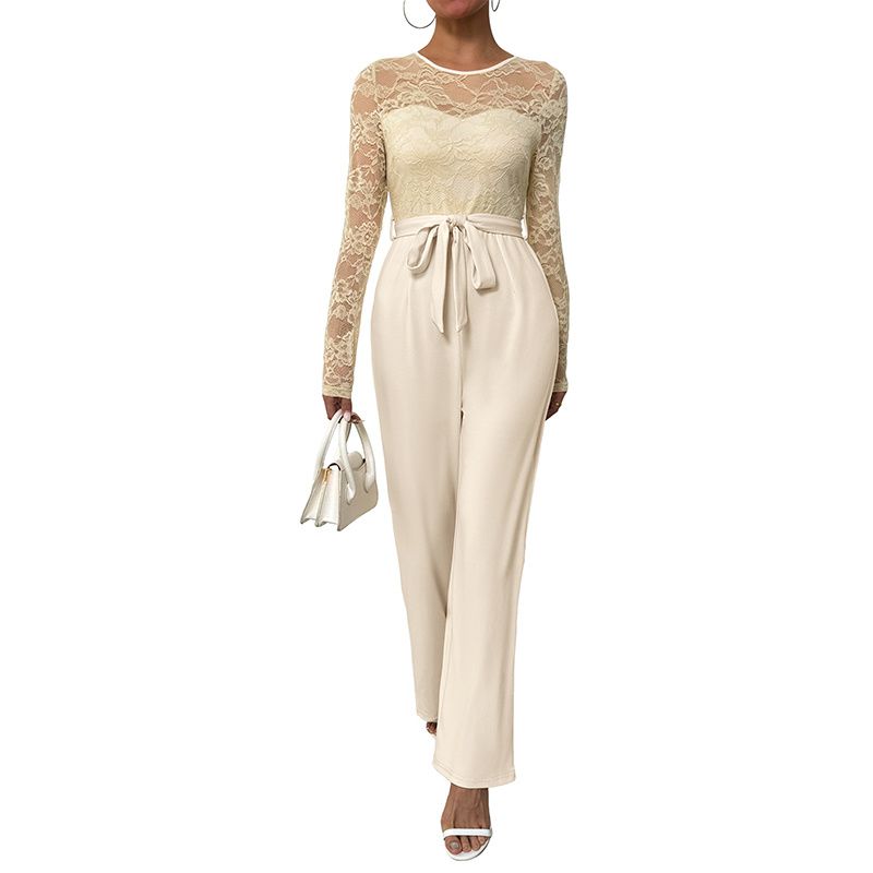 Fashion Women Jumpsuit Ladies Clothes Lace Stitching Zip-up Lace up Jumpsuit