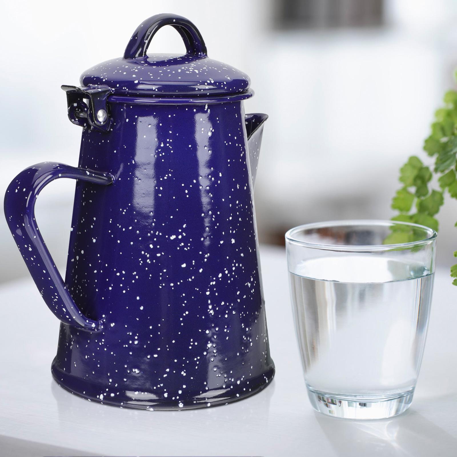 

Портативный эмалированный кофейник, чайник с ручкой, ретро-чайник для домашнего офиса, большой чайник для нагрева воды, практичный для кипячения синий