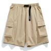 Japanese Style Men's Summer Buckle Belt Workwear Shorts Loose Casual Knee-Length Short Pants