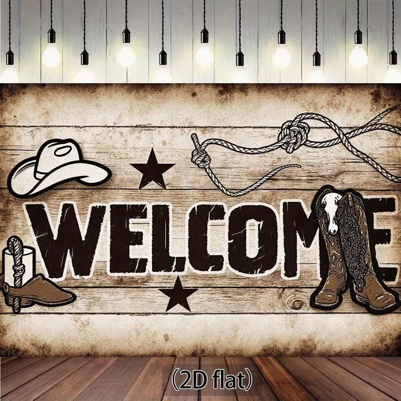 

2D Western Rustic Wood Background, Cowboy Boots & Rope Welcome Decor 47.2x31.5inch/120*80cm