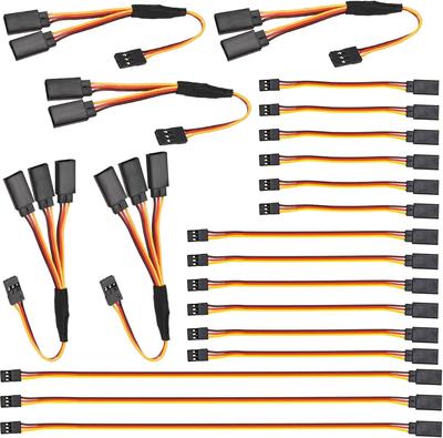 20Pcs RC Servo Extension Cables – JR 3-Pin Connectors – 100mm, 150mm, 300mm – 1-to-2 / 1-to-3 Splitter – Compatible with RC Models and Drones