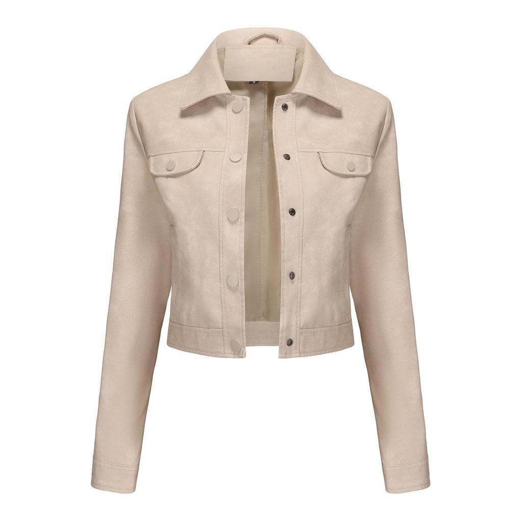 Spring and Autumn New Thin Leather Coat Women's Multi-Pocket Cardigan Casual Jacket Daily Jacket