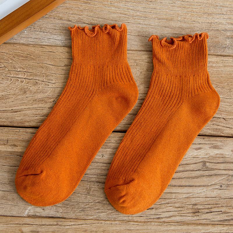 Solid Color Thin Harajuku Socks Spring Happy Women's Socks Cotton Colorful Kawaii Girls Fun Frill Riding Socks
