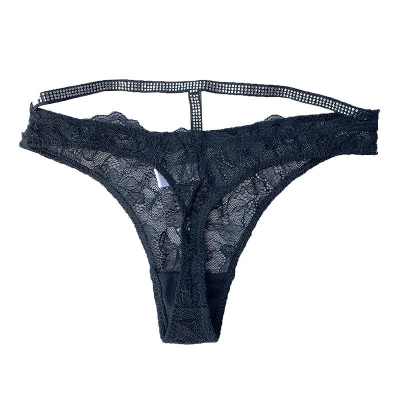 Ladies Summer New Fashion Lace Sexy Light Luxury Hollow Rhinestone Low Waist Thong Underwear