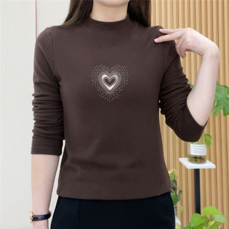 

Autumn and Winter Double-sided German Velvet Fogn Style Half Turtleneck Hot Diamond Bottoming Shirt Versatile Tops for Women L