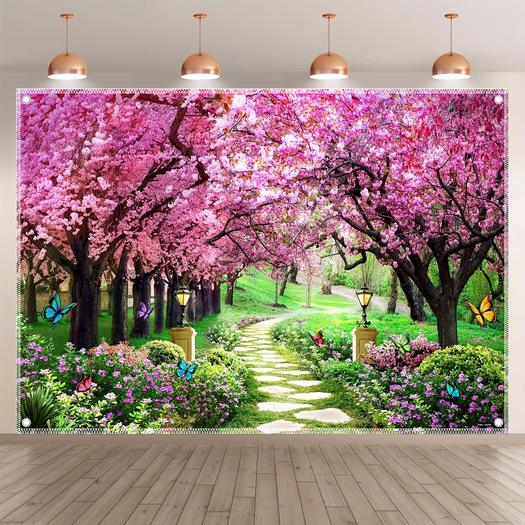 

Cherry Blossom Forest Landscape Decoration Background Winter Photography Backdrop Decorations For Photo Studio Photo Booth Christams Party W100*L75cm