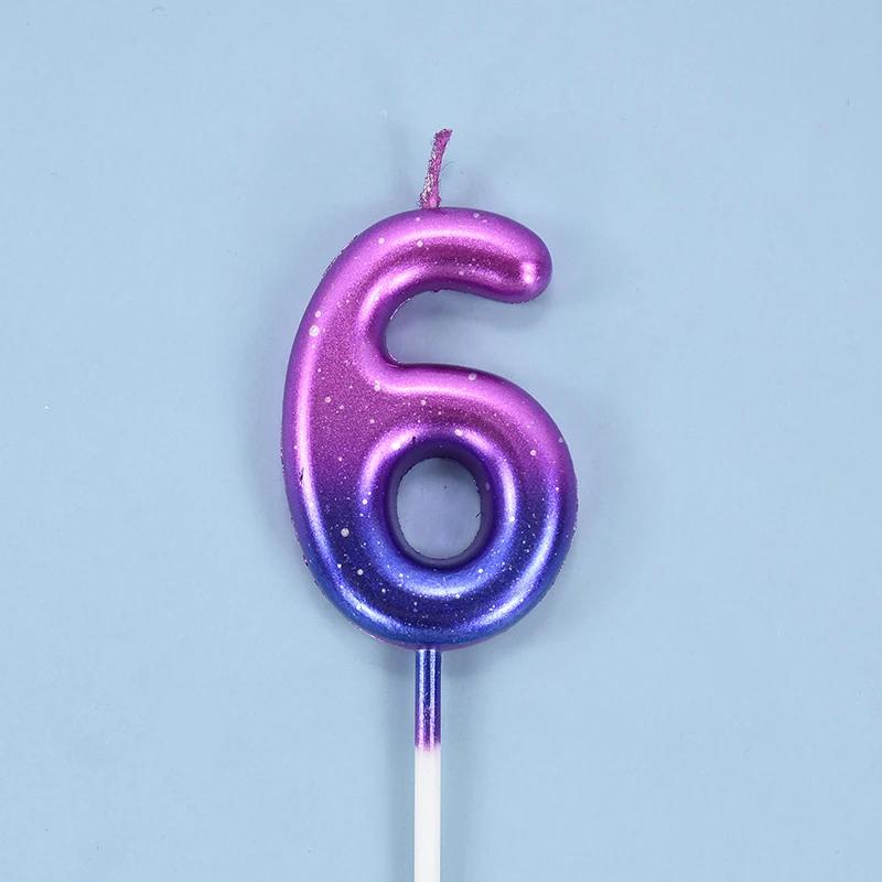 Gâteau d'anniversaire décoré, bougie numérique colorée interstellaire, bougie délicate de couleur bonbon pour enfants, numéro de 0 à 9, décoration de fête