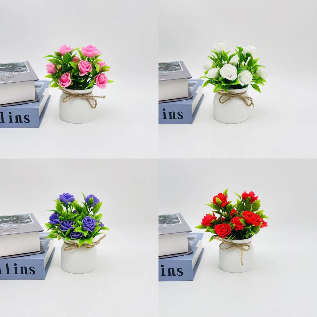 Foam Rose Artificial Potted Plant With Butterfly Accent For Indoor Decoration And Photography Use