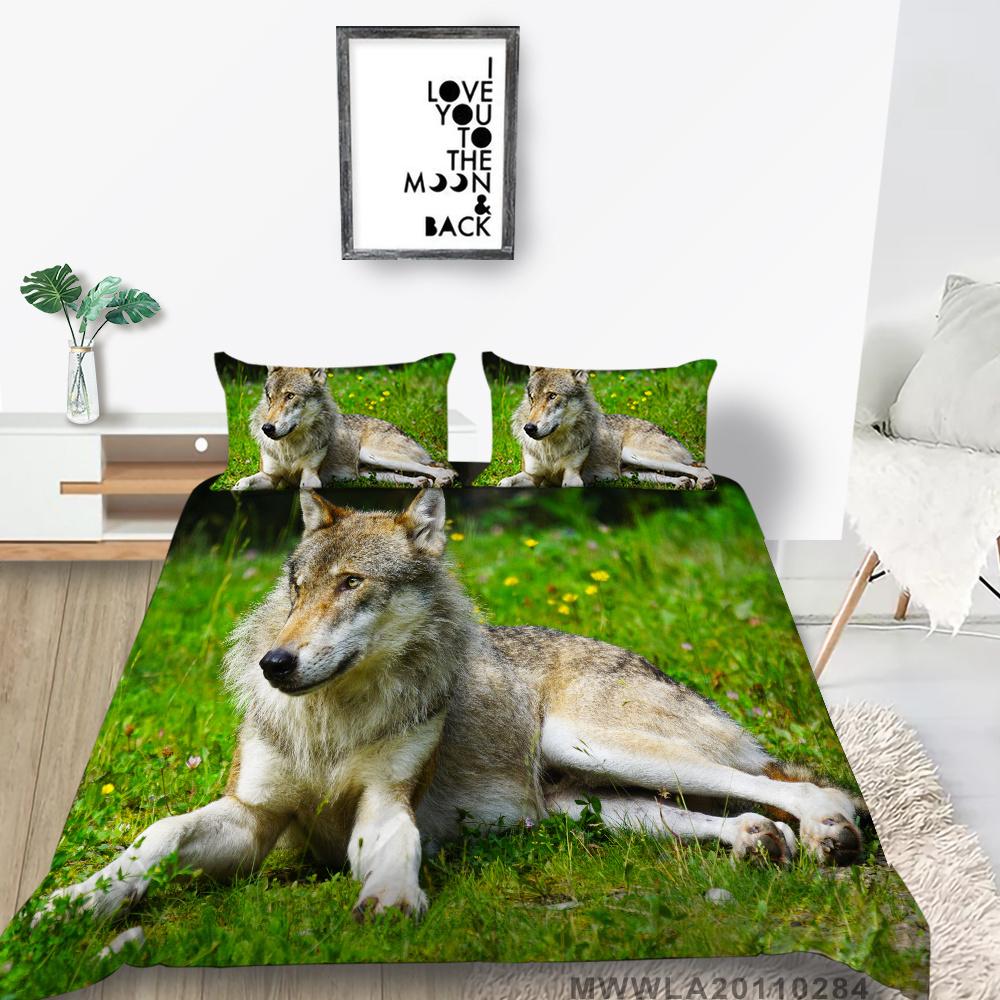Home Textiles Bedding Suit with Pillowcase 3D Wolf Printed King Double Size Comforter Duvet Cover Bed Sets